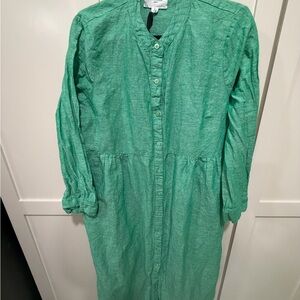 Pomander Place Emerald Green Button-Front Linen Dress